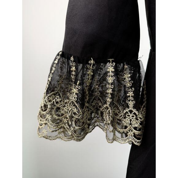 Tuckernuck Pomander Place Gold Embroidered Hem Lillith Black Dress  Size XL - Picture 4 of 11